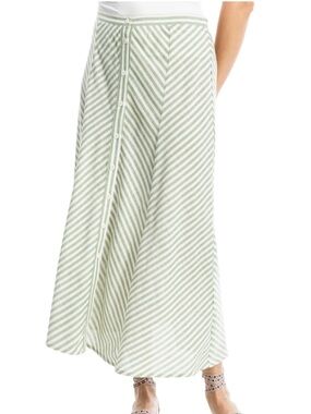 NWT! MAX STUDIO Yarn Dyed Button Front Maxi Skirt GREEN CREAM Medium